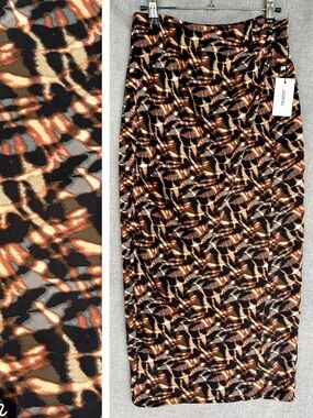 Jason Wu Satin Midi Pencil Faux Wrap skirt brown gray black beige orange pattern